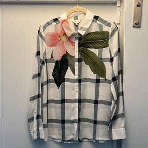 Chic Floral Plaid Button-Up Blouse Size 3